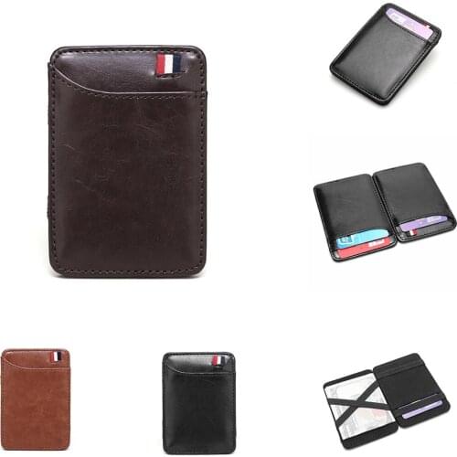 New Fashion Slim Mens Leather Magic Wallet Credit Card Holder Women Small Cash Clip Bilfold Man Clamps For Money