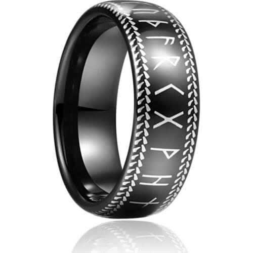 8mm Black Color Carbon Men Wedding Ring Jewelry Black Laser Phoenician Lettering Tungsten Steel Ring