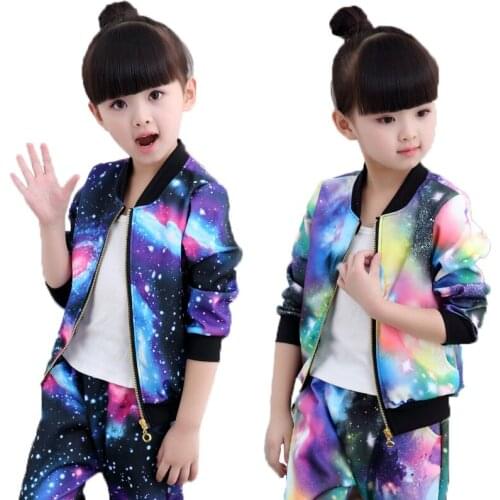 2021 Autumn Girls Clothing Sets Children Trend Cool Jackets+Zipper Coat And Pant Set Kids Clothing Teens Sports Suit Tracksuit
