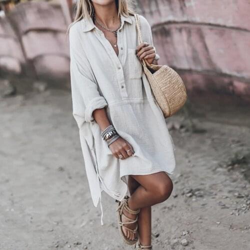 Autumn Casual Loose Cotton Linen Shirt Dress Was Thin, Long-sleeved Harajuku Mid-length Retro Korean Fashion Womens Clothing