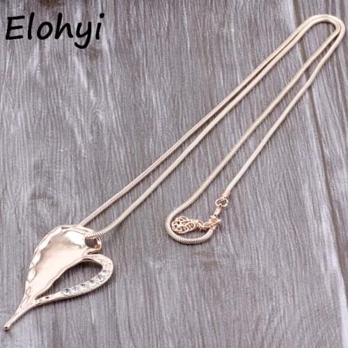 ELOYHI Women Simple Heart Rhinestone Statment Pendants Long Chain Necklace Sweater Chain For Women Trendy Necklace&Pendants Gift