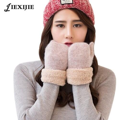 Korean winter warm women gloves students cute version of even the rabbit wool double thickening plus cashmere gloves