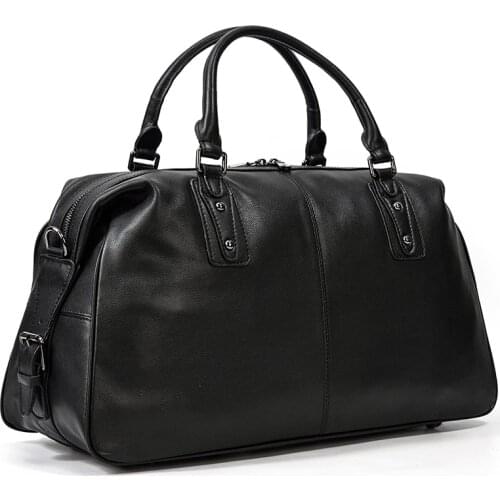 POOLOOS New Design Leather Travel Bag Soft Cowskin Duffle Bag Black Travel Duffle Bag Weekend Bag Of Men Women Luggage Bag 50 Cm