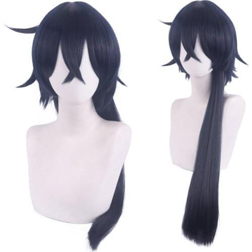 Anime Vanitas Black Blue Straight Long Cosplay Wig Synthetic Hair Halloween Party Wigs Peruca