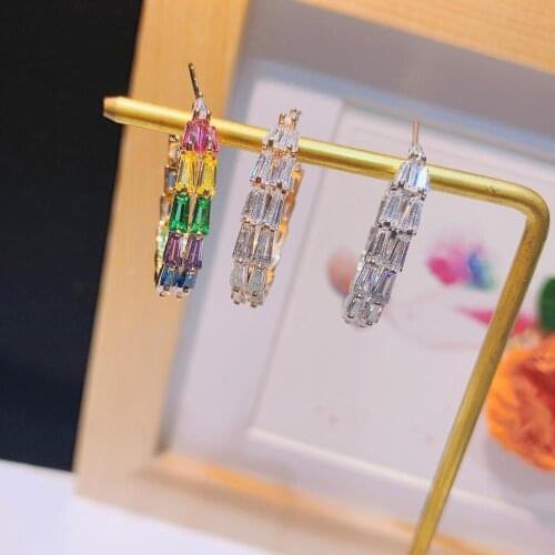 HIBRIDE Luxury Irregular Geometry Circle Trendy Cubic Zirconia Women Wedding Party Earring High Jewelry Addiction E-611