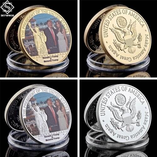 USA President Donald Trump And First Lady Gold Plated Celebrity Souvenir Coins Token