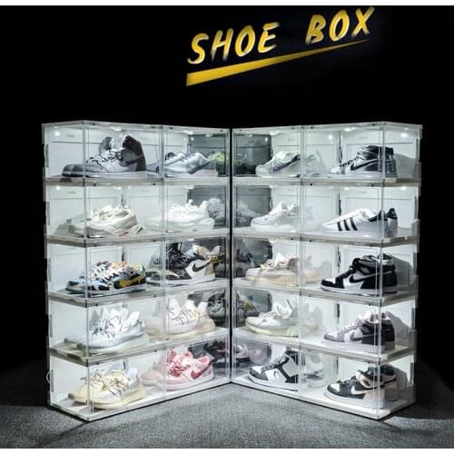 Sound Control LED Light Sneakers Shoe Wall Display Collection Storage Cabinet Clear Acrylic Anti-Oxidation Transparent Shoe Box