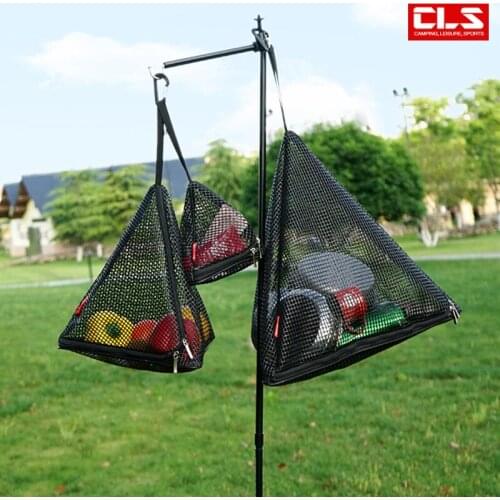 Outdoor Triangle Storage Bag Camping Folding Hanging Net Bag Basket Tableware Draining Outdoor Lamp Hanging