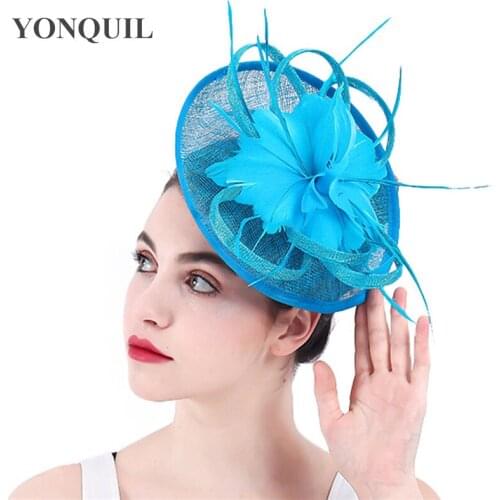 Vintage Solid Linen Loop Fascinators Hat Feather Fedoras Hats For Ladies Wedding Pillbox Girl Women Royal New Accessories SYF311