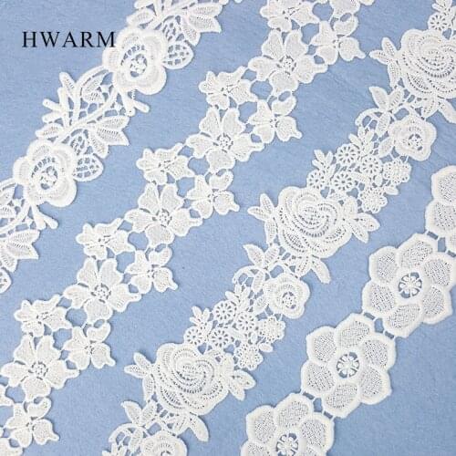 High Quality White Lace Fabric Ribbon Diy New Polyester Water Soluble Flower Embroidery Wedding Clothing Skirt Trim Accessories