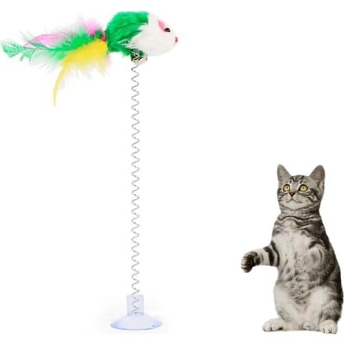 Legendog 1Pc Cat Toy Funny Interactive Suction Spring Cat Toy Cat Feather Wand Cat Teaser Pet Supplies Cat Favor Random Color