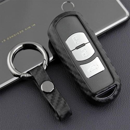 Carbon Fiber Key Fob Chain Protective Case Cover Accessories Fit For Mazda 3 6 CX3 CX5 CX9 MX5