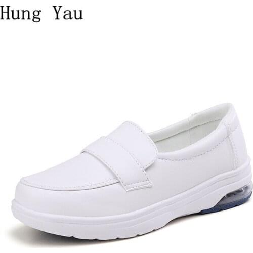 Women Flat Casual Shoes Shallow Slip On Air Cushion Non-slip Soft Sole Fashion White Platform Outdoor Walking Plus Size 35-42