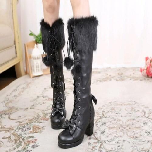 Japanese lolita cute sweet round head high-ball hair ball COS princess womens boots Kawaii Girl Tea Party Vintage Sweet girl