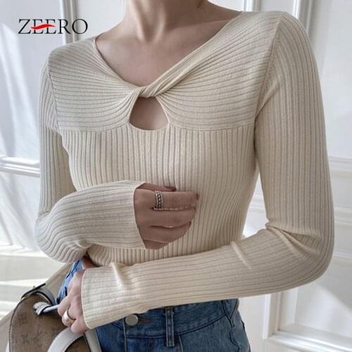 2020 Autumn Winter Sexy Hollow Out Women Sweater V-Neck Multi Colors Pullovers Casual Tops Knitted Sweaters Korean Sueter Mujer