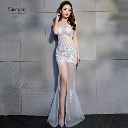 Vestido Longo Simpcq Summer Vestidos See Through Floral Lace Zipper Elegant Mesh Sleeveless Maxi Dress Sexy Evening Party