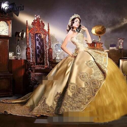 2020 Gold Quinceanera Dresses with Detachable Skirt Lace Appliques Beads Tiered Sweetheart 16 Sweet Party Gowns Pageant Dress