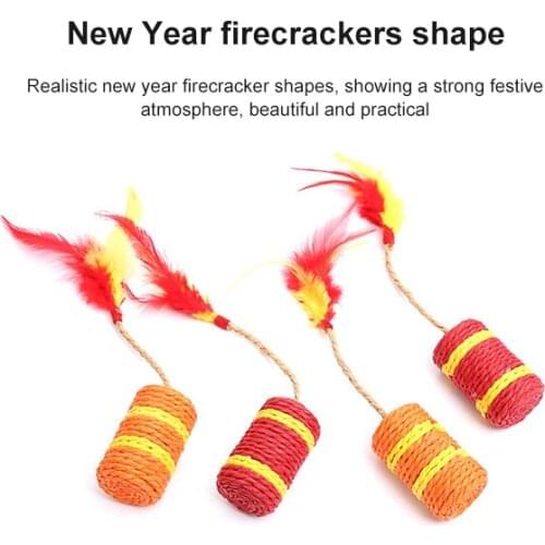1pc New Year Pet Toy Festive Fireworks Firecrackers Paper Rope Feather Pet Supplies Interactive Game Cat Decorate For Home Pet