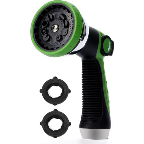 1pcs Green Heavy Duty Thumb Control Garden Hose Nozzle Adjustable High Pressure Spray Gun 10 Patterns
