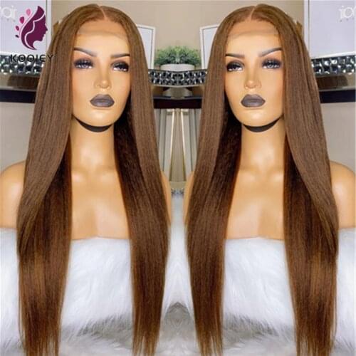 13x6 Lace Front Human Hair Wigs Color #4 Straight Hair T Part Lace Wig Brazilian Remy Hair PrePlucked Brown Hair T Part Lace Wig