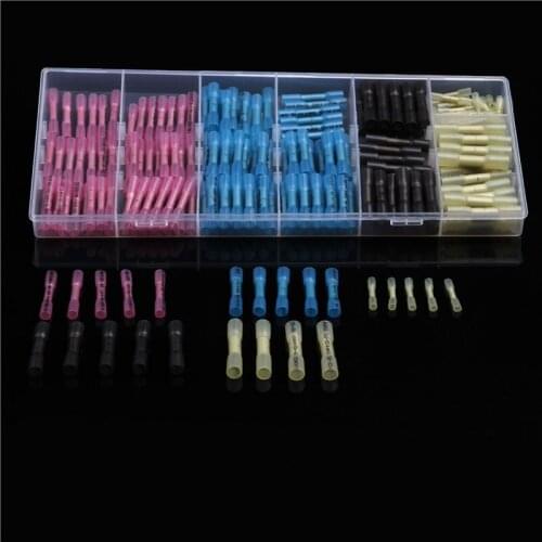 200PCS Assorted Waterproof Heat Shrink Insulated Electrical Wire Cable Butt Crimp Terminal Connectors Kit with Plastic Box