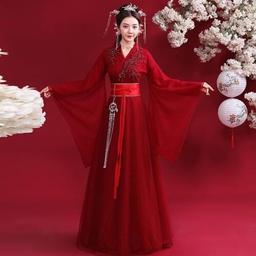 2021 Women New Hanfu Dress Red Outfits Hanfu Fairy Dress Chinese Traditional Hanfu Costume Wedding Dress Rave Clothes SL4531