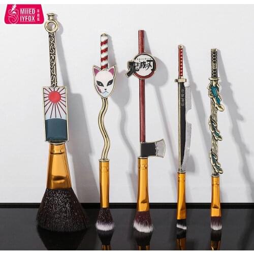 5pcs Anime Demon Slayer Makeup Brush Tool Face Cosmetic Powder Highlight Blending Eyebrow Eyeshadow Brush Kit Halloween Gift