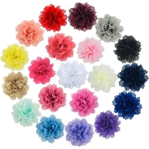 50 Pcs/Lot,10 CM New Fluffy Eyelet Chiffon Flowers For Chidlren Hair Accessories Artificial Fabric Flowers Kids Headbands