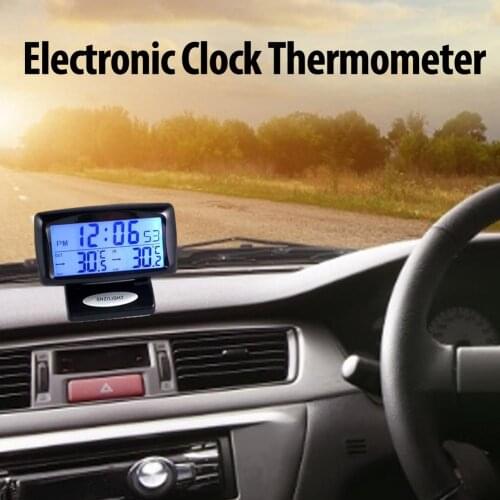 Auto Interior Temperature Thermometer Electronic Clock 2In1 Portable Temperature Detector For Internal External Temperature Car