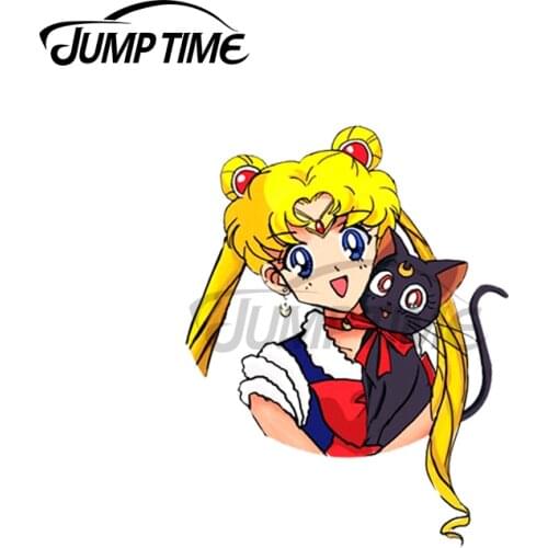 Jump Time 13 x 12cm For Usagi and Luna Car Stickers VAN ATV Occlusion Scratch Waterproof Window Graphics Decal Vinyl Decoration