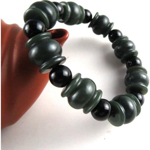 Mens HETIAN Jade Bracelets Bangles Natural Green Hetian Jade Beads Bracelets Gift for Female Jade Stone Jewelry