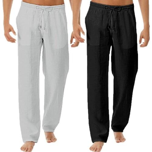 Classic Summer Men Casual Trousers Thin Style Solid Color Elastic Waist Straight Loose Pants Comfortable Plus Large Size Black