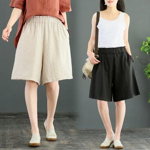 Casual Womens Pants New 2021 Summer Thin Cotton Linen Wide Leg Pants Large Size Loose Elastic Waist Straight Pants Female