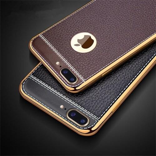 For Apple iPhone 7 Case Litchi Grain Luxury Plating Phone Cases for iPhone 6 Case 5 5s SE TPU Silicone Cover for iPhone 6s Plus