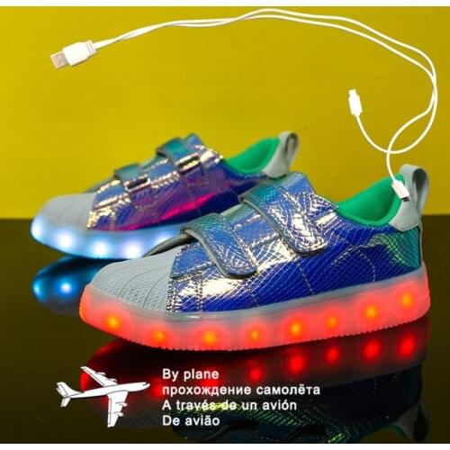 2021 New Kids USB Luminous Sneakers Glowing Children Lights Up Shoes With Led Slippers Girls Illuminated Krasovki Footwear Boys