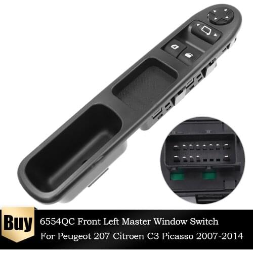 6554QC LHD Electric Master Control Power Lifter Window Switch 6554.QC For Peugeot 207 CC SW WA VAN Citroen C3 Picasso 2007-2014
