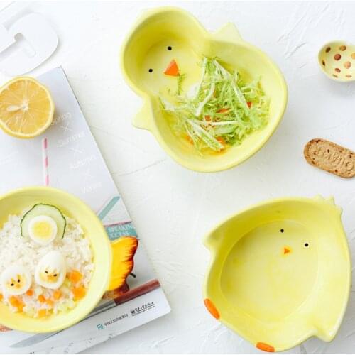 Ceramic Cute Cartoon Chick Duck Shape Salad Bowl Plate Baby Rice Bowl Fruit Snack Dessert Tray Breakfast Dish Kitchen Tableware