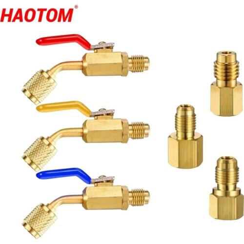 6PCS Air Conditioning Refrigerant Angled Compact Ball Valve 1/4 Inch for R410A R134A R12 R22 AC HVAC Adapter Vacuum Pump Adapter