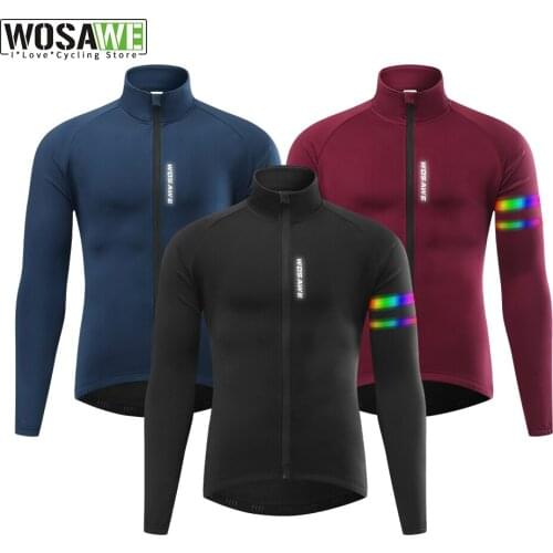 WOSAWE Autumn Winter Mens Cycling Jacket Windproof Thermal Fleece Bike Jersey MTB Bicycle Riding Running Snowboard Jacket Coat