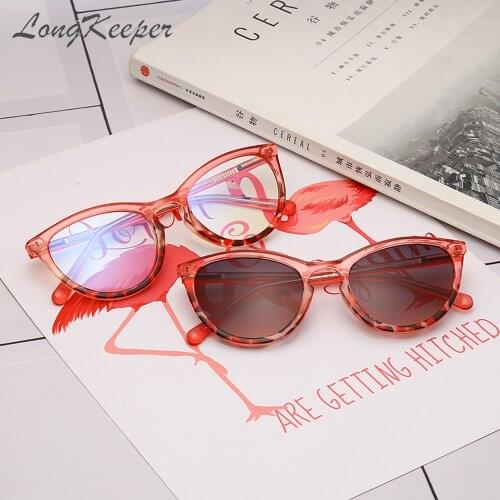 LongKeeper Vintage TR90 Pink Leopard Sunglasses Women Brand Cat Eye Sun Glasses Ladies Eyewear UV400 Okulary