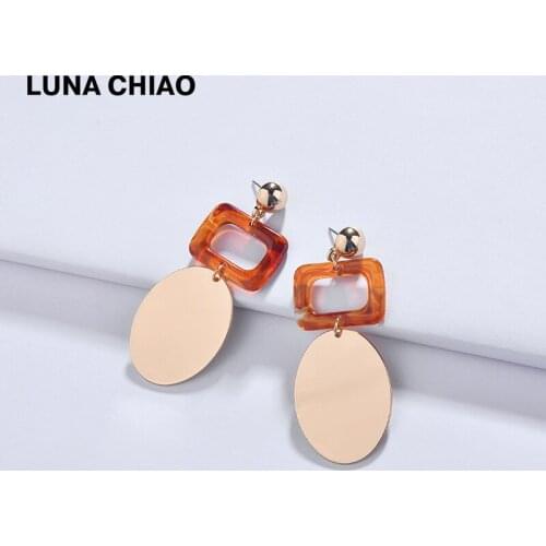 LUNA CHIAO 2020 New Arrival Fashion Women Jewelry Tortoise Acrylic Big Metal Statement Earrings for Girls Dangle Drop Earring