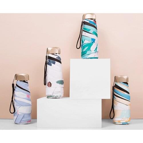 Creative Pattern Mini Sun Umbrella Beauty Girls Travel Anti-UV Protection Fresh Style 6 Bones Color Coating Anti-UV Protection