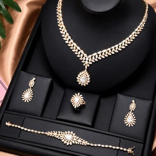 Missvikki Luxury African Waterdrop Pendant Necklace Bangle Earrings Ring Set For Women Wedding Dubai Bridal Jewelry Set Indian