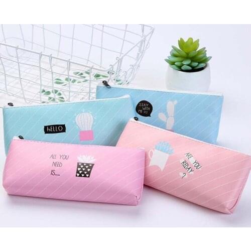 Cartoon Simple Pencil Case PU Pencil Box Pencil Bag Student Writing Case Learning Stationery