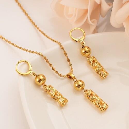 Bangrui Gold Beads pillar Jewelry sets Round Pendant/Chain Necklace/Ball Earrings for Women wedding bridal party Jewelry gift