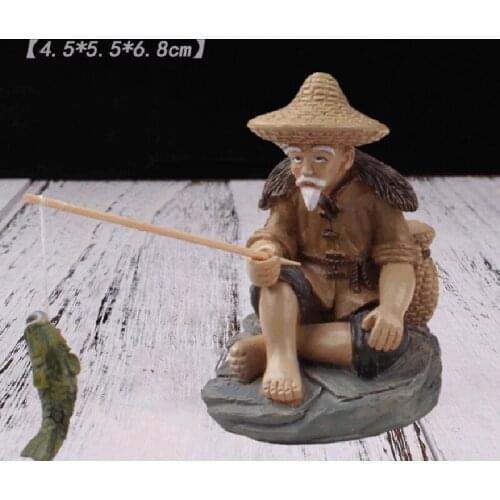 Newly Fishing Old Man Resin Figure Statue Sitting Garden Ornament for Outdoor Pool Micro-Landscape Bonsai Garden Crafts
