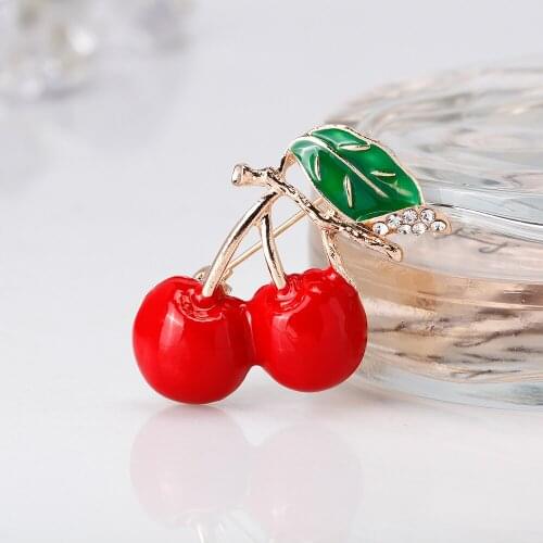 New Arrival Oil Drop Red Cherry Blossom Cute Brooch Pins For Girls Women Jewelry Wedding Bridal