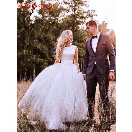 NUOXIFANG Elegant A-line White ivory Wedding Dresses Backless Soft Tulle Robe de Soiree 2020 New Simple Bridal Gown Customized