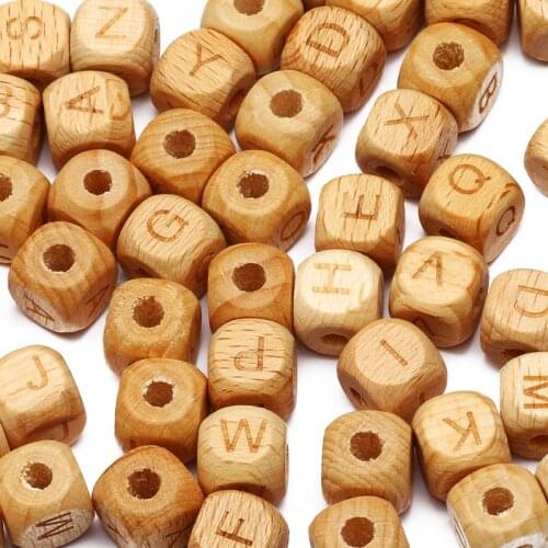 Natural Wooden Square Beech Beads 12mm Loose Letter Spacer Beads For Jewelry Making Diy Necklace Bracelet Accessories