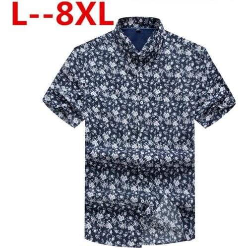 8XL 6XL 5XL 4XL Men Summer Shirts Bohe Vintage Causal Floral Short Sleeve Linen Basic Shirt Blouse Tops camisas hombre Plus Size